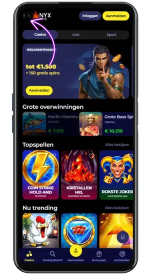 Open de officiële downloadpagina Nyxbets in mobiele browser